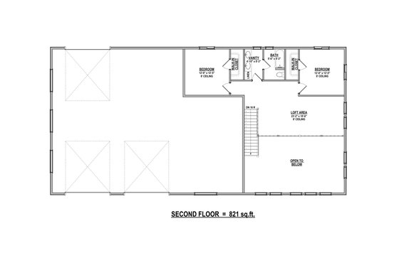 Floor Plan - Upper Floor for Barndominium House Plan #1084-8 - 3 bed, 2.5 bath