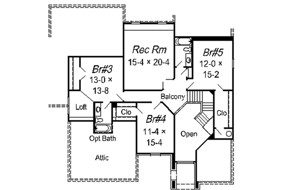 Floor Plan - Upper Floor for European House Plan #329-303 - 5 bed, 4 bath