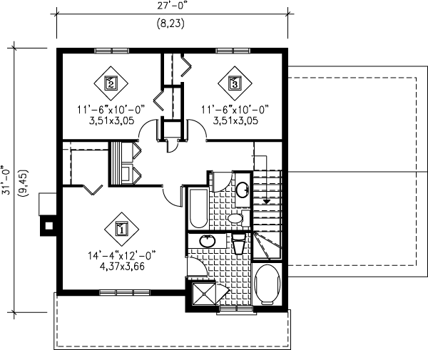 Traditional Floor Plan - Upper Floor Plan #25-255