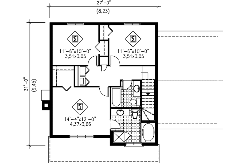 House Blueprint - Floor Plan - Upper Floor for Traditional House Plan #25-255 - 3 bed, 2.5 bath
