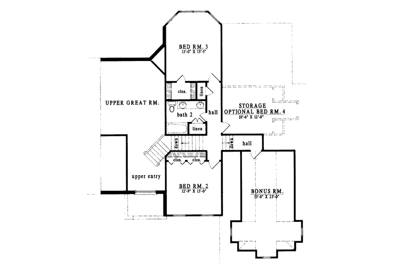 Home Plan - Floor Plan - Upper Floor for Country House Plan #42-581 - 3 bed, 2.5 bath