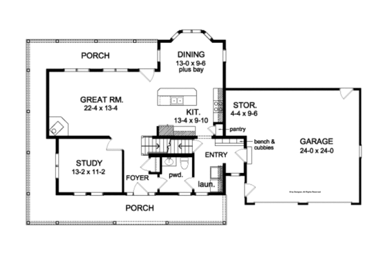 Floor Plan - Main Floor for Traditional House Plan #1010-80 - 3 bed, 2.5 bath