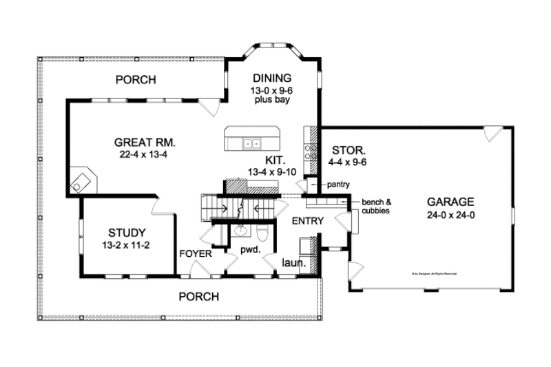 Architectural House Design - Floor Plan - Main Floor for Traditional House Plan #1010-80 - 3 bed, 2.5 bath