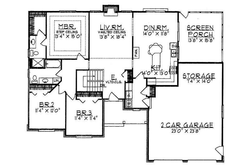 House Plan Design - Floor Plan - Main Floor for Ranch House Plan #70-1345 - 3 bed, 2 bath