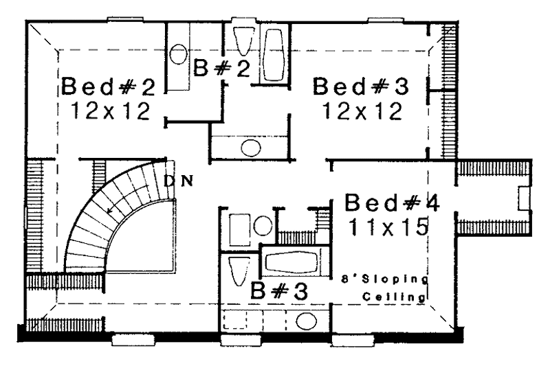 House Blueprint - Floor Plan - Upper Floor for European House Plan #310-1074 - 4 bed, 3.5 bath