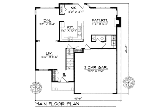 Floor Plan - Main Floor for Traditional House Plan #70-372 - 4 bed, 2.5 bath
