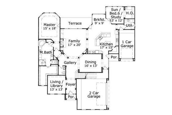 Floor Plan - Main Floor for European House Plan #411-207 - 5 bed, 3 bath