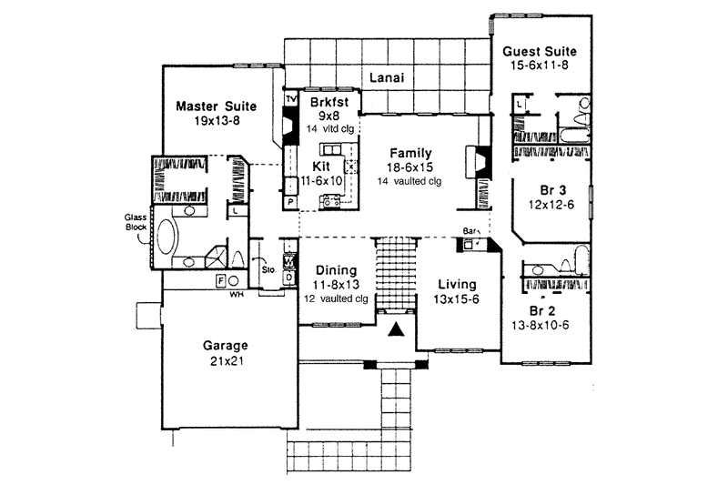 Home Plan - Floor Plan - Main Floor for Mediterranean House Plan #320-734 - 4 bed, 3 bath
