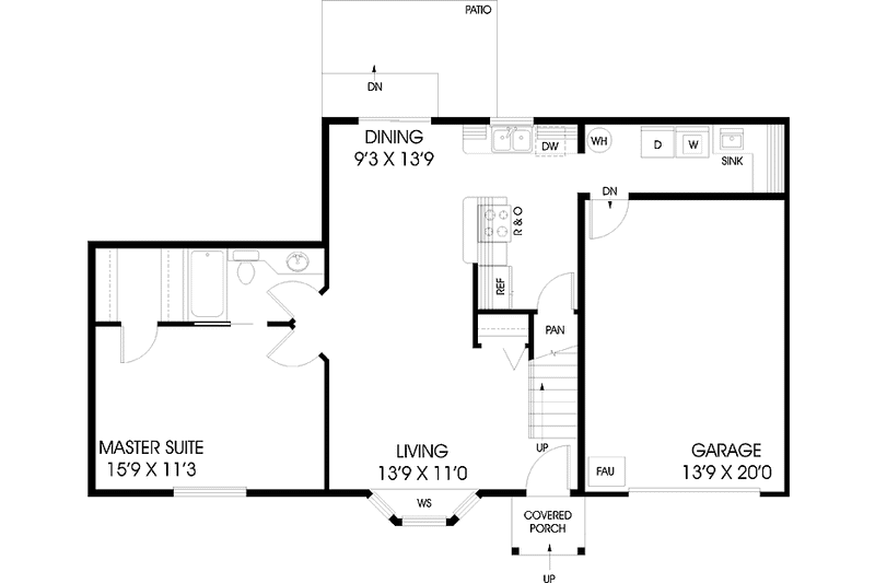 Home Plan - Floor Plan - Main Floor for Colonial House Plan #60-1024 - 3 bed, 2 bath