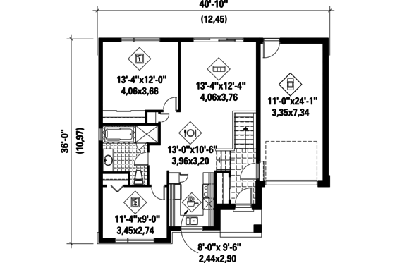 Floor Plan - Main Floor for Contemporary House Plan #25-4404 - 2 bed, 1 bath