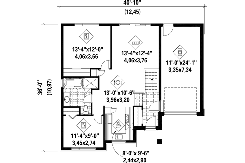 Architectural House Design - Floor Plan - Main Floor for Contemporary House Plan #25-4404 - 2 bed, 1 bath