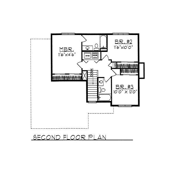 Floor Plan - Upper Floor for Traditional House Plan #70-149 - 3 bed, 2.5 bath
