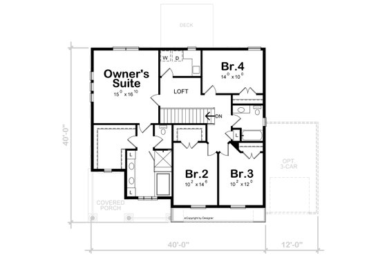 Floor Plan - Upper Floor for Craftsman House Plan #20-2453 - 4 bed, 2.5 bath