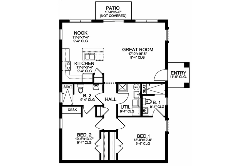 House Blueprint - Floor Plan - Main Floor for Mediterranean House Plan #1058-115 - 2 bed, 2 bath