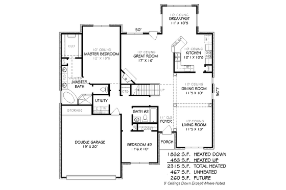 Floor Plan - Main Floor for European House Plan #424-98 - 4 bed, 3 bath