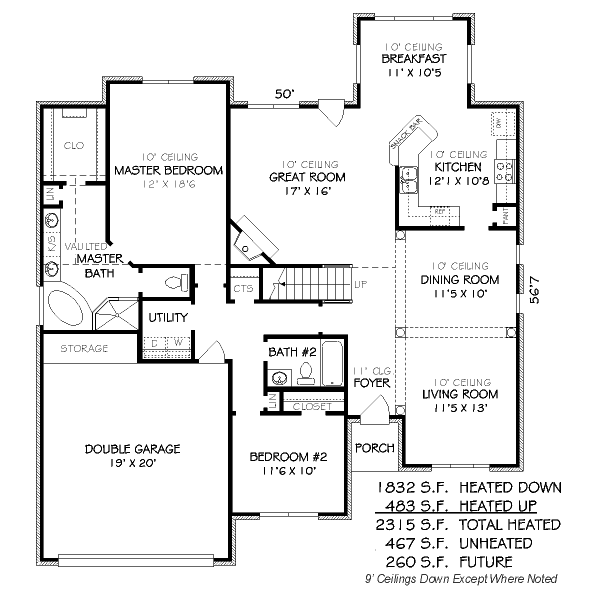 Floor Plan - Main Floor for European House Plan #424-98 - 4 bed, 3 bath