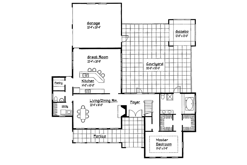 House Blueprint - Floor Plan - Main Floor for Mediterranean House Plan #1051-12 - 3 bed, 2.5 bath