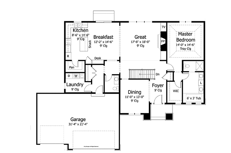 Dream House Plan - Floor Plan - Main Floor for European House Plan #51-971 - 3 bed, 2.5 bath