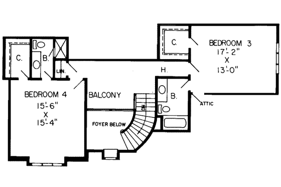 Floor Plan - Upper Floor for European House Plan #312-216 - 4 bed, 4.5 bath