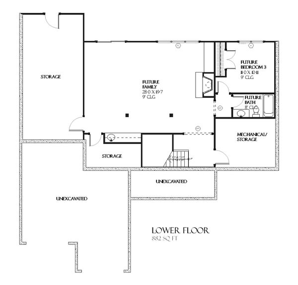 Ranch Floor Plan - Lower Floor Plan #901-53