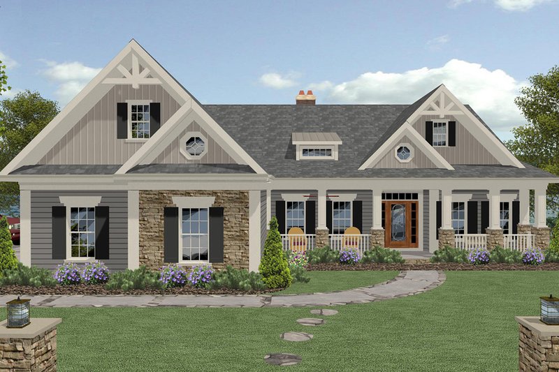 House Blueprint - Craftsman Exterior - Front Elevation Plan #56-726