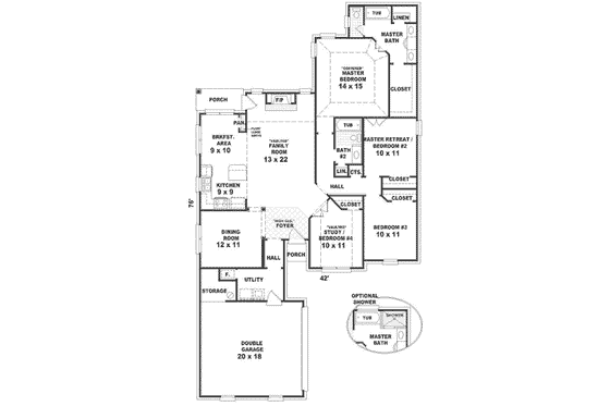 Floor Plan - Main Floor for Colonial House Plan #81-296 - 4 bed, 2 bath