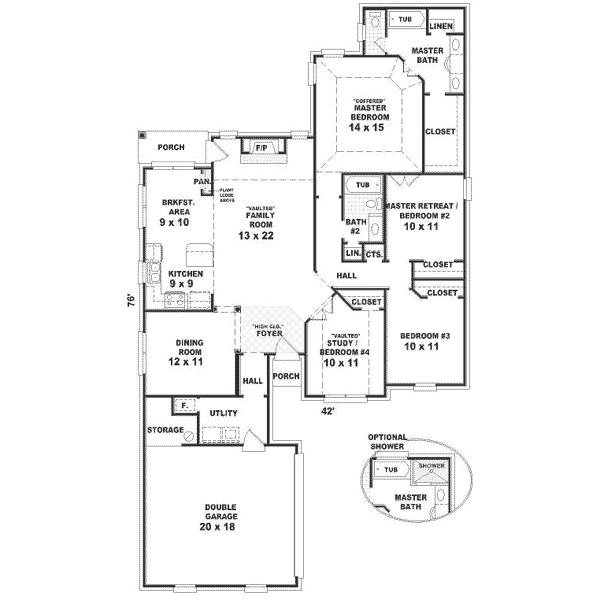 Floor Plan - Main Floor for Colonial House Plan #81-296 - 4 bed, 2 bath