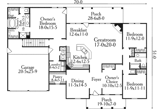 Floor Plan - Main Floor for Cottage House Plan #406-237 - 3 bed, 2.5 bath
