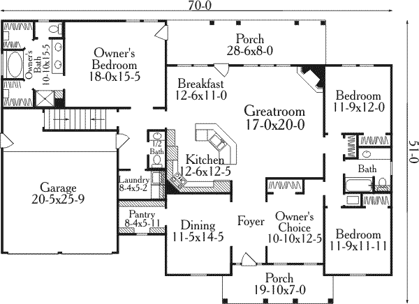 Floor Plan - Main Floor for Cottage House Plan #406-237 - 3 bed, 2.5 bath