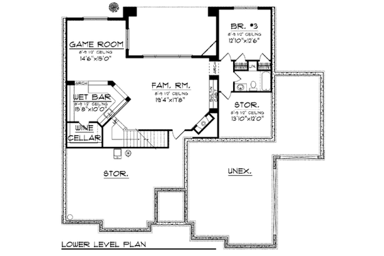 Floor Plan - Lower Floor for Craftsman House Plan #70-924 - 3 bed, 3.5 bath