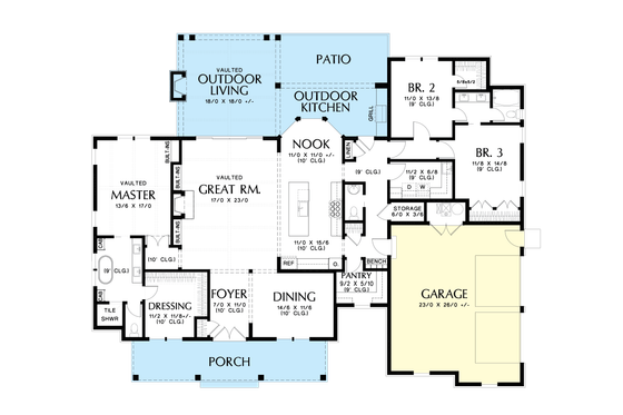 Floor Plan - Main Floor for Farmhouse House Plan #48-984 - 3 bed, 2.5 bath