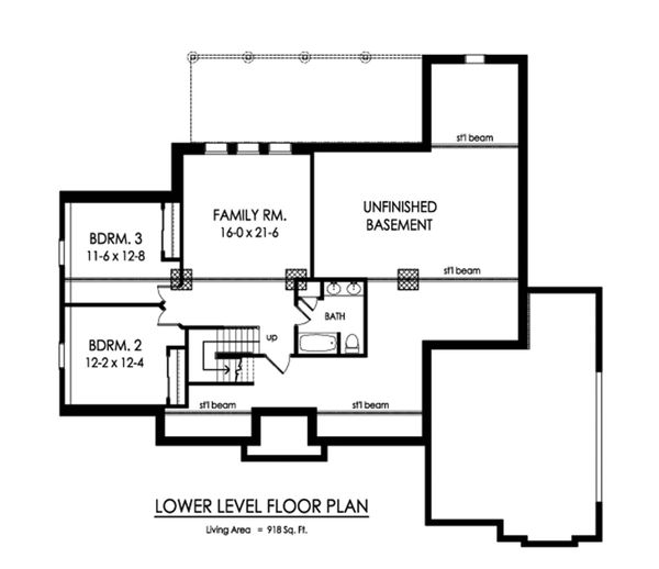 Architectural House Design - Ranch Floor Plan - Lower Floor Plan #1010-235