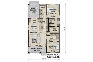Floor Plan - Main Floor for Bungalow House Plan #51-1484 - 2 bed, 2 bath