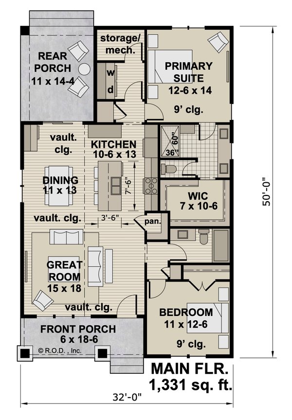 House Blueprint - Bungalow Floor Plan - Main Floor Plan #51-1484