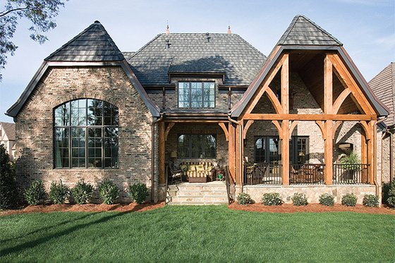 European style home, rear elevation photo