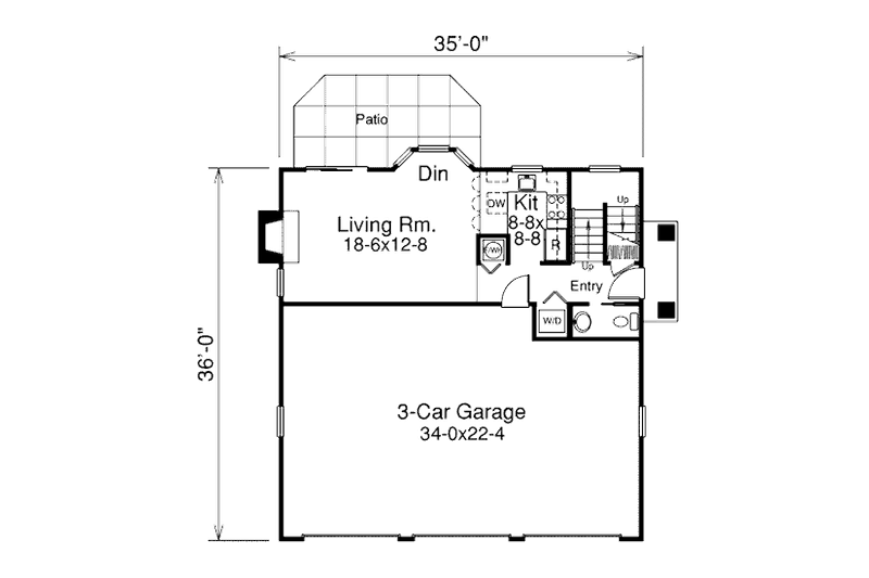 Architectural House Design - Floor Plan - Main Floor for Cottage House Plan #57-350 - 2 bed, 1.5 bath