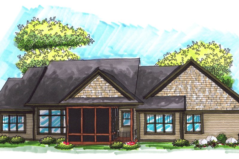 Dream House Plan - Exterior - Rear Elevation for Ranch House Plan #70-1036 - 2 bed, 2.5 bath