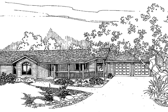 Exterior - Front Elevation 3 for Ranch House Plan #60-979 - 3 bed, 2.5 bath