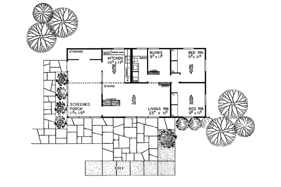 Floor Plan - Main Floor for Ranch House Plan #72-525 - 3 bed, 1 bath