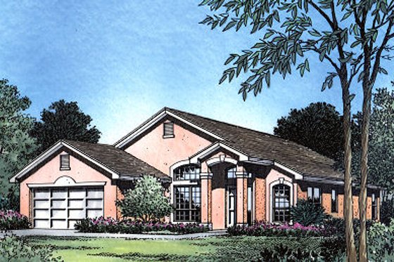 Exterior - Front Elevation for Mediterranean House Plan #417-125 - 3 bed, 2 bath