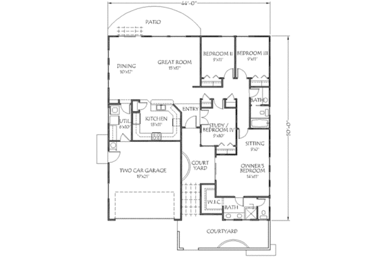 Floor Plan - Main Floor for Adobe / Southwestern House Plan #24-196 - 4 bed, 2 bath