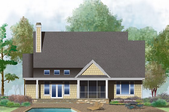 Exterior - Rear Elevation 1 for Ranch House Plan #929-1013 - 3 bed, 2 bath