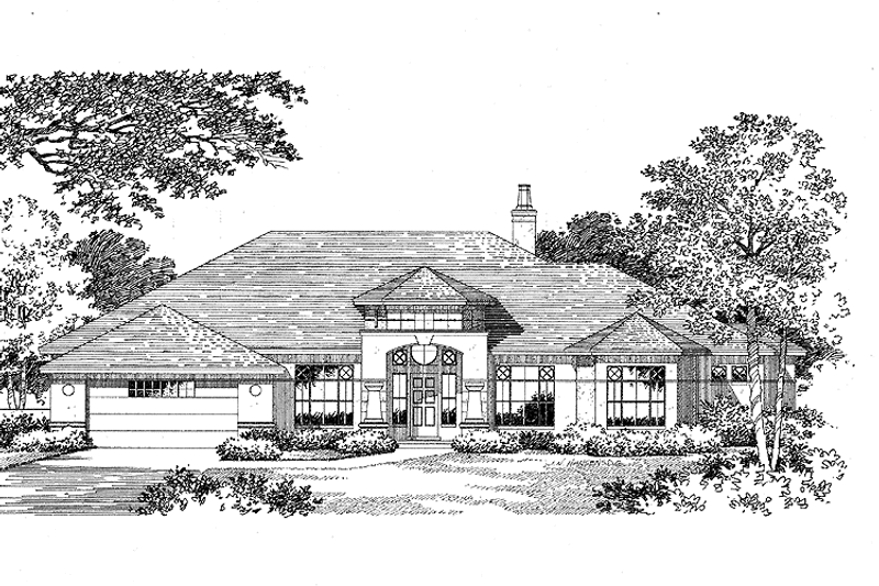 Home Plan - Exterior - Front Elevation 3 for Mediterranean House Plan #999-15 - 4 bed, 3 bath
