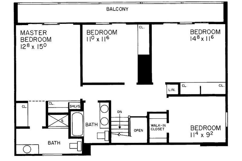 House Blueprint - Floor Plan - Upper Floor for Country House Plan #72-748 - 4 bed, 2.5 bath