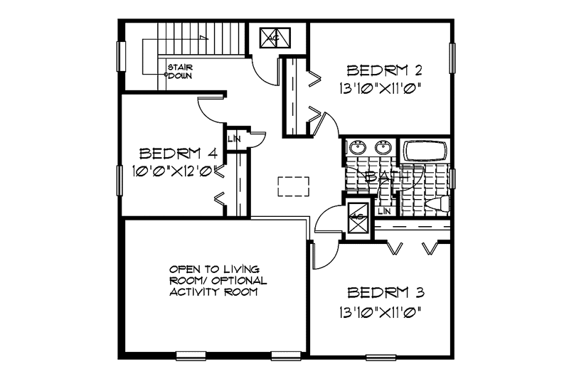 Home Plan - Floor Plan - Upper Floor for Colonial House Plan #999-152 - 4 bed, 2.5 bath