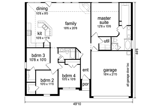 Floor Plan - Main Floor for Traditional House Plan #84-553 - 4 bed, 2 bath