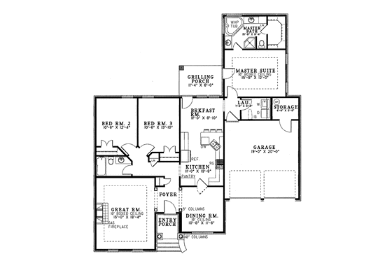 Floor Plan - Main Floor for Ranch House Plan #17-2662 - 3 bed, 2 bath