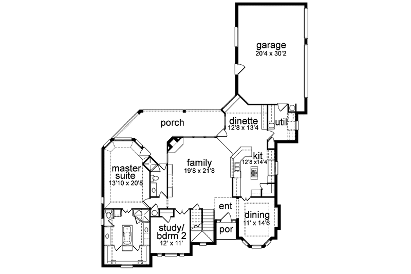 Home Plan - Floor Plan - Main Floor for Traditional House Plan #84-703 - 4 bed, 3 bath