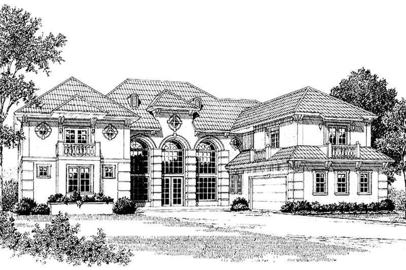 Home Plan - Exterior - Front Elevation 3 for Mediterranean House Plan #453-380 - 4 bed, 5.5 bath