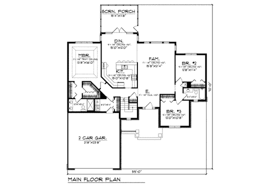 Floor Plan - Main Floor for Traditional House Plan #70-219 - 3 bed, 2 bath